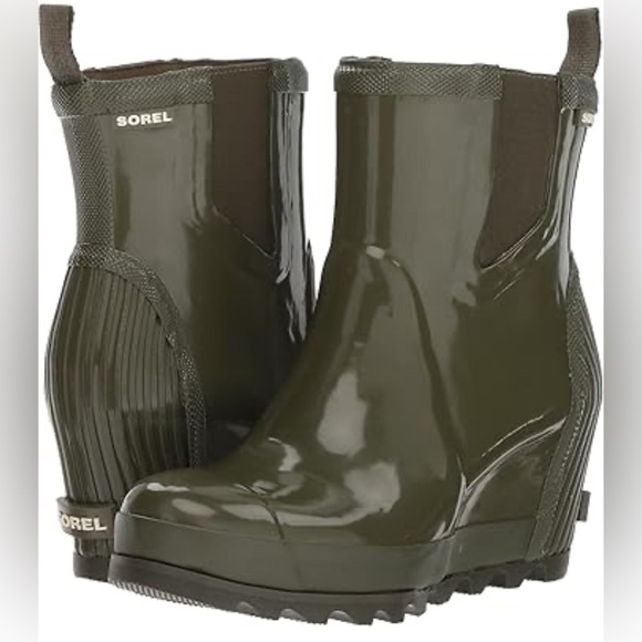 Sorel Joan Of Arctic Rain Wedge Rain Boots Chelsea Waterproof Green Rubber 11 - Picture 3 of 15